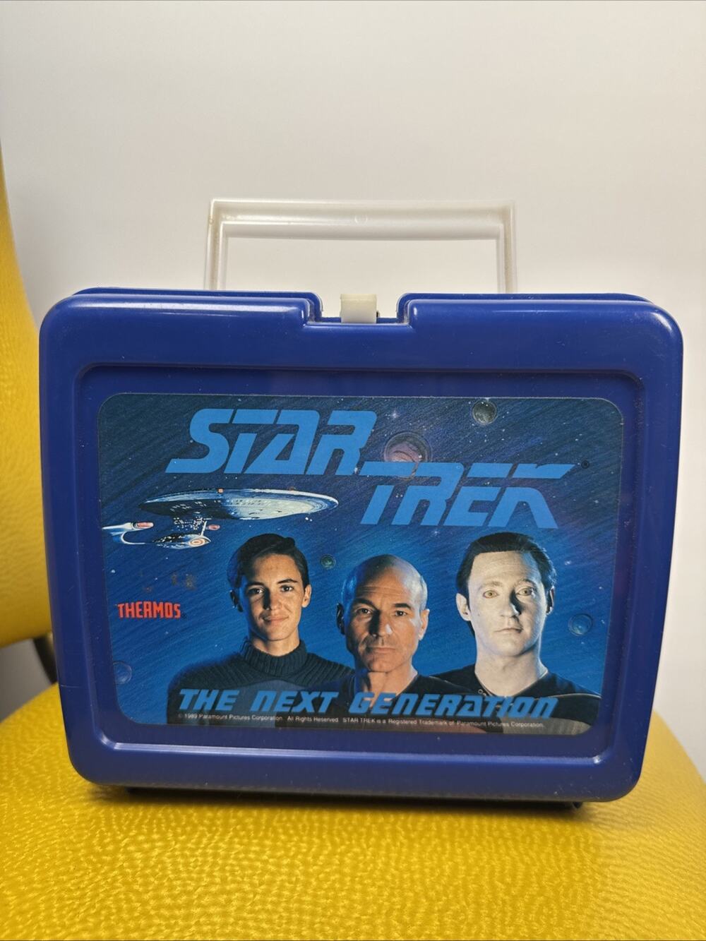 Star Trek The Next Generation 1989 Plastic Lunch Box Blue W/blue White thermos